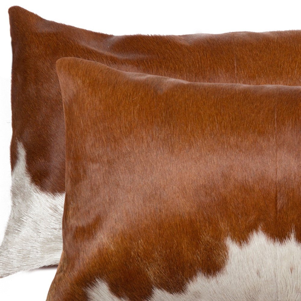Brown and white cowhide accent pillow set - Your Western Decor