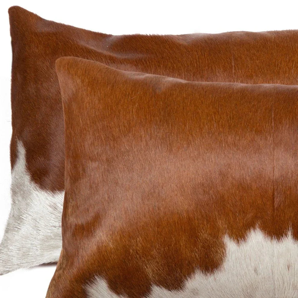 Brown and white cowhide accent pillow set - Set of 2 - 12 x 20 pillow - Brown & White 