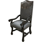Brush creek grey leather dining chair with arms and black finished frame 