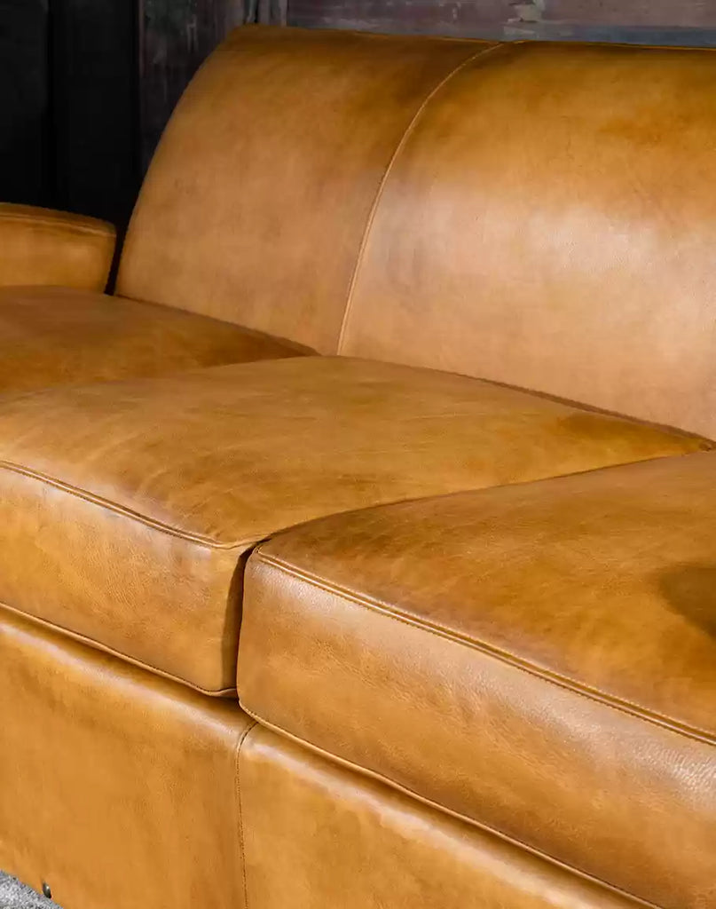 Buckskin leather sofa cushions detail - American made leather couch - Your Western Decor