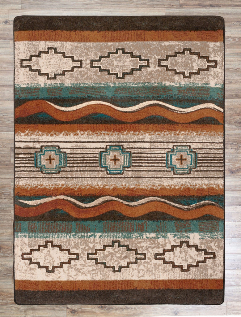 buckskin, turquoise, black, beige southwestern area rug