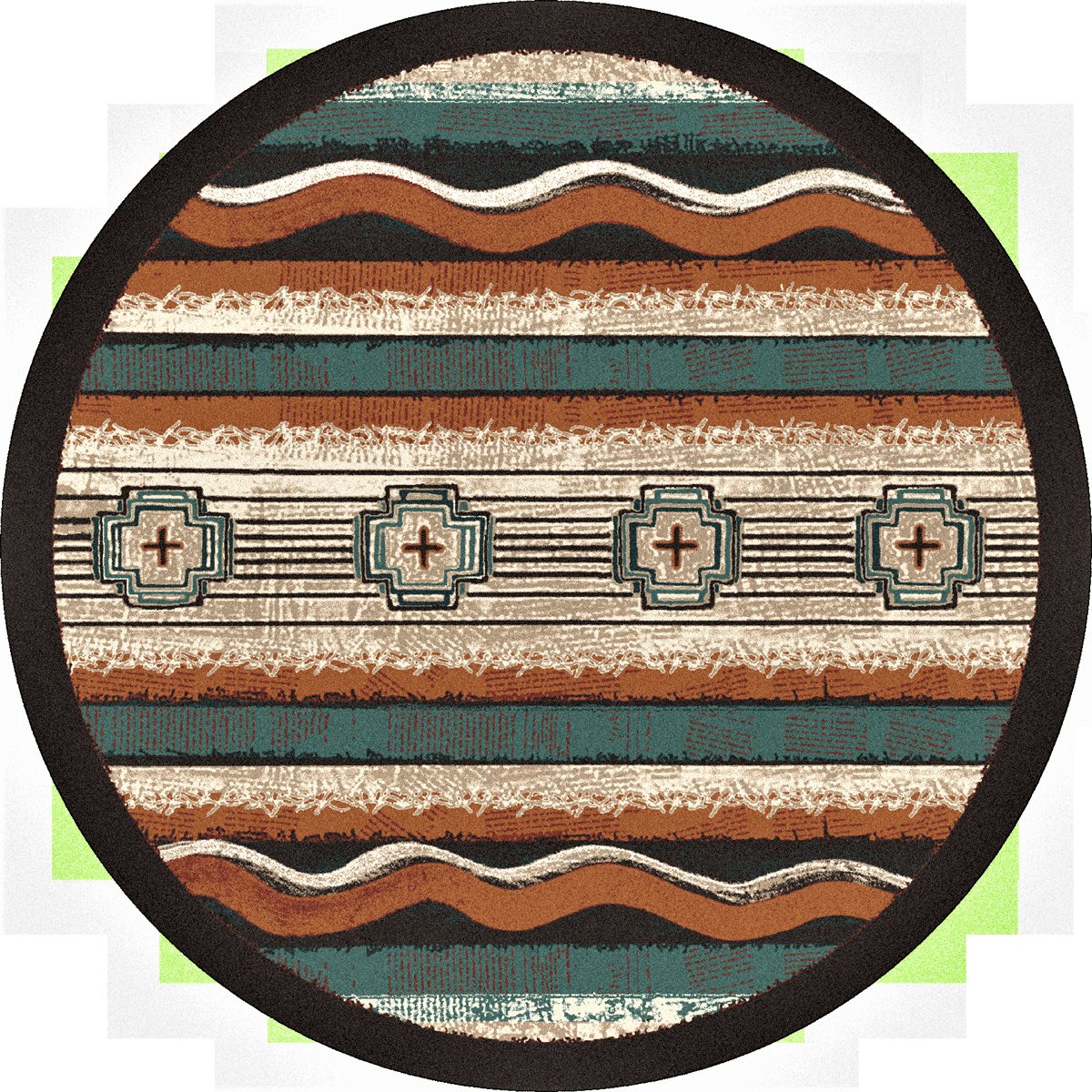 buckskin, black, turquoise, beige southwestern area rug round