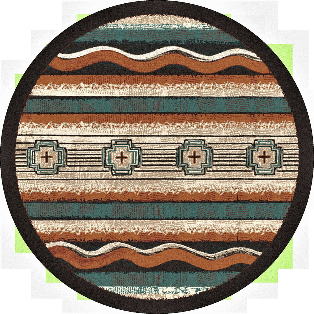 buckskin, black, turquoise, beige southwestern area rug round