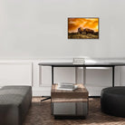 Modern interior with a desk, chair, and wall art of two bison in a field - Your Western Decor