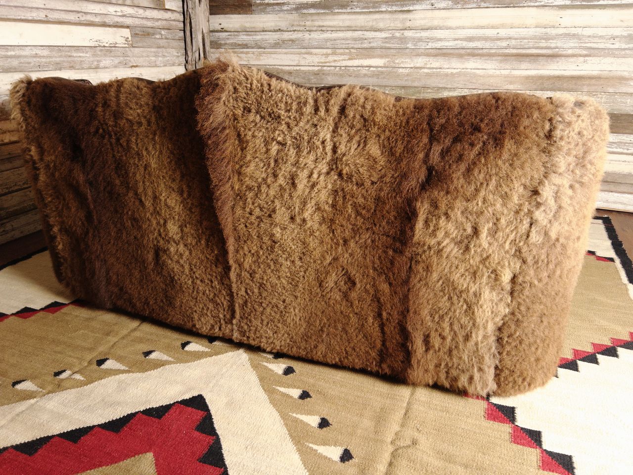 Back view of Buffalo hide leather loveseat - Your Western Decor
