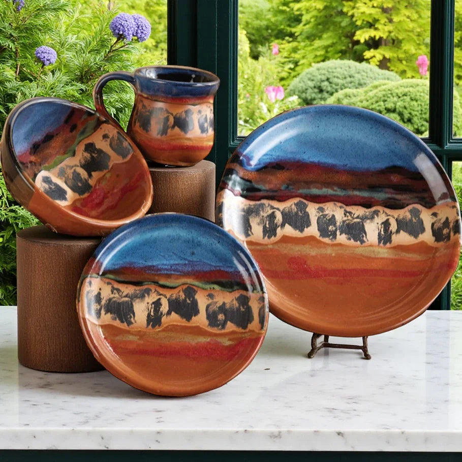 Buffalo Stampede Dinnerware set made in the USA - Your Wsetern Decor