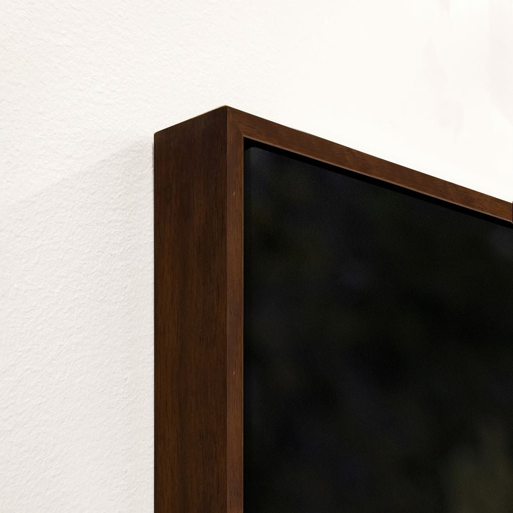 Dark wood frame detail on buffalo canvas art