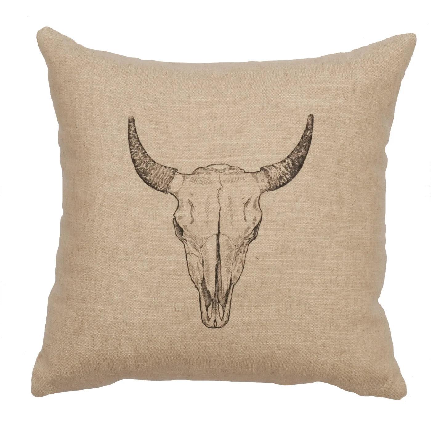 Linen Natural Bull Skull Image Throw Pillow made in the USA - Your Wester Decor