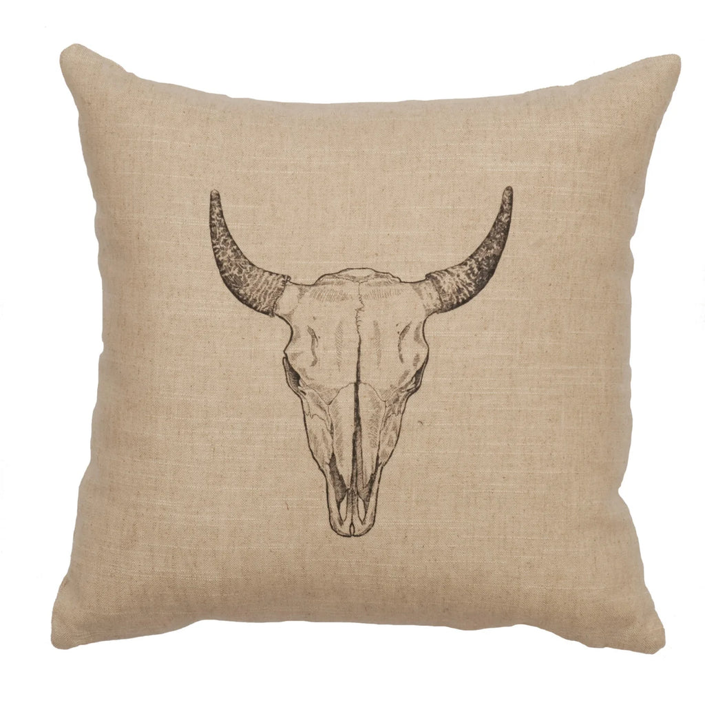 Linen Natural Bull Skull Image Throw Pillow made in the USA - Your Wester Decor
