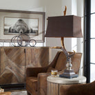 Burnished Antler Table Lamp & Sleeping Bears Lay Art in rustic room setting - Your Western Decor