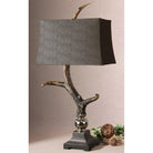 Burnished antler elegant lodge style table lamp with rectangle dark shade - Your Western Decor