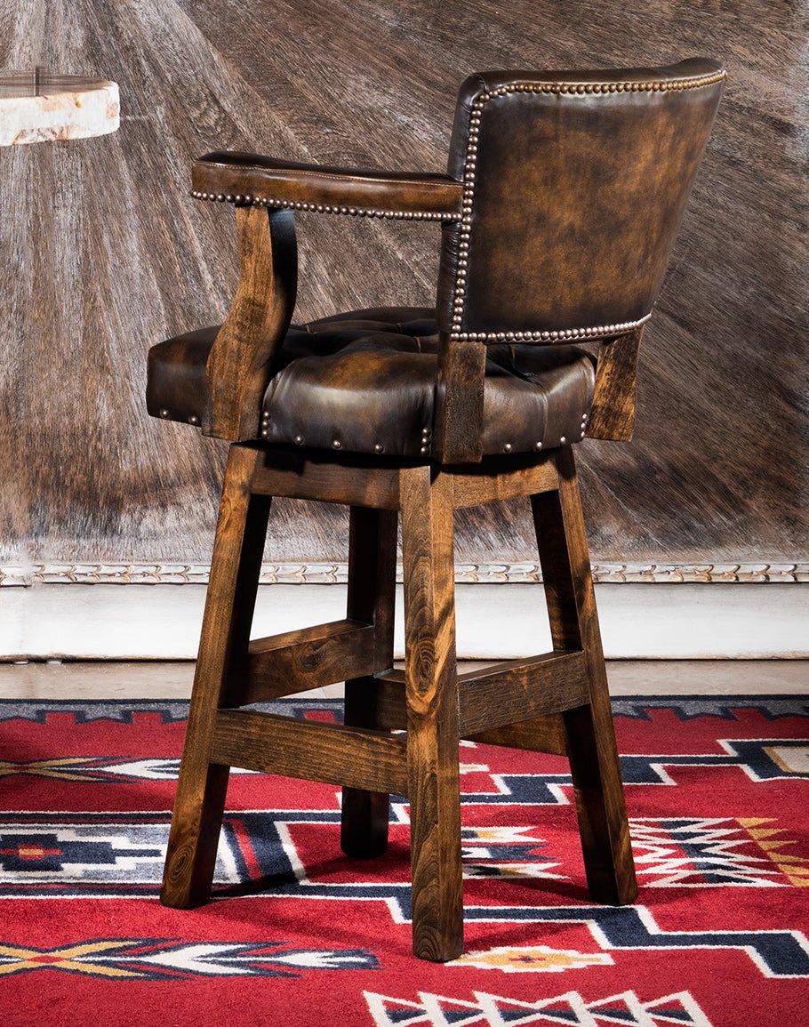 Burnished Brown Leather Western Barstool - American made western bar furniture - Your Western Decor