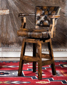 Burnished Brown Leather Western Barstool - American made western bar furniture - Your Western Decor