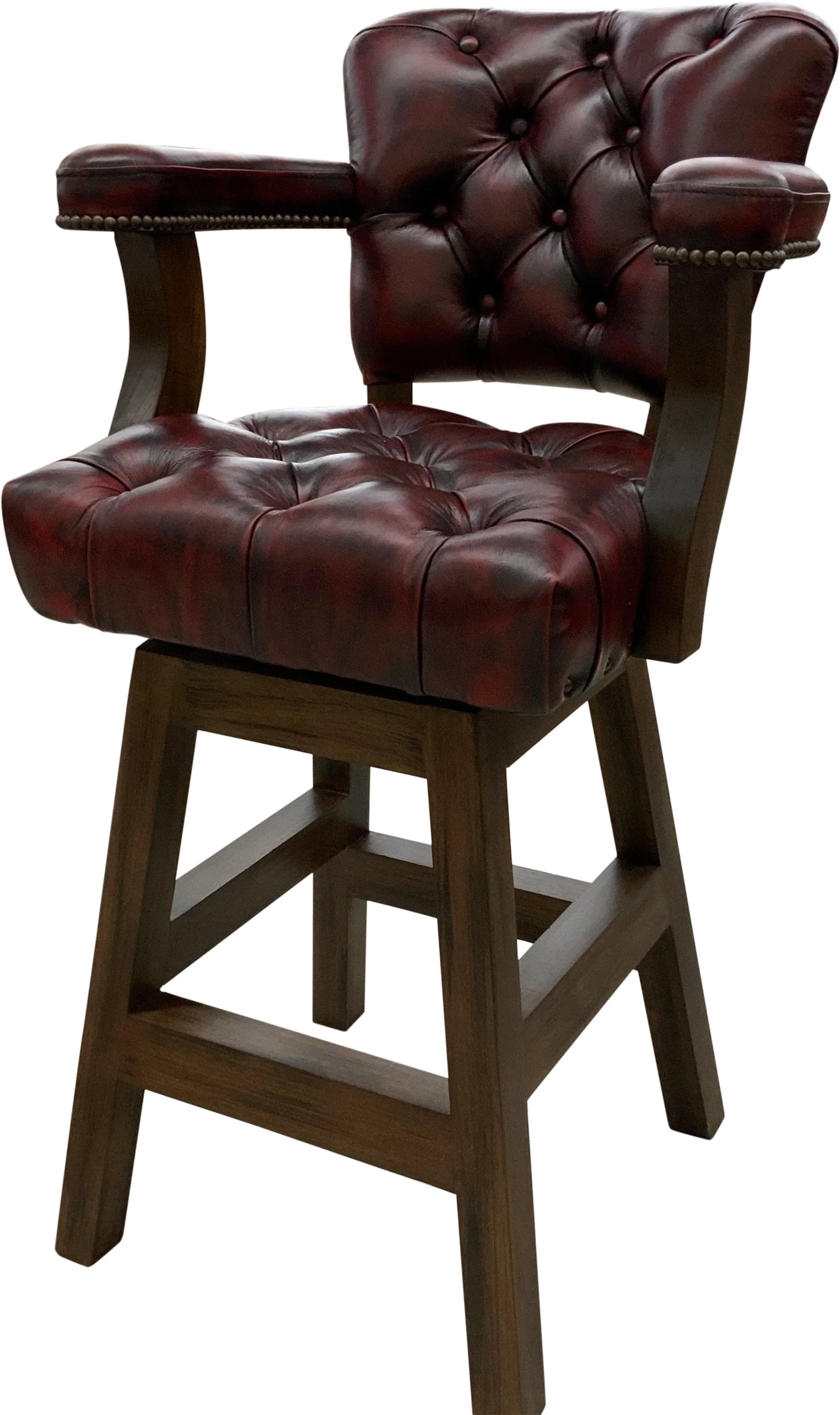 Red burnished leather tufted barstool - Your Western Decor