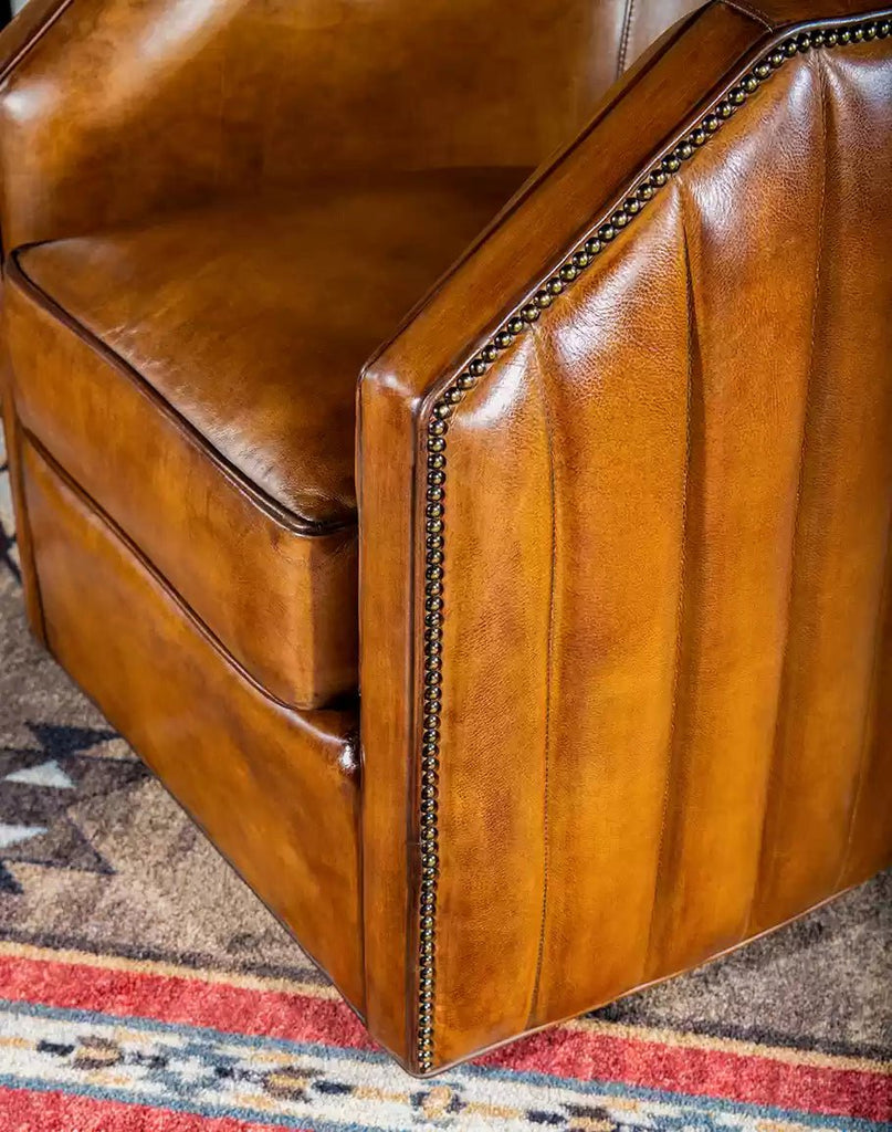 Hand Tacking on Burnished Leather Swivel Chair 100% made in America - Your Western Decor