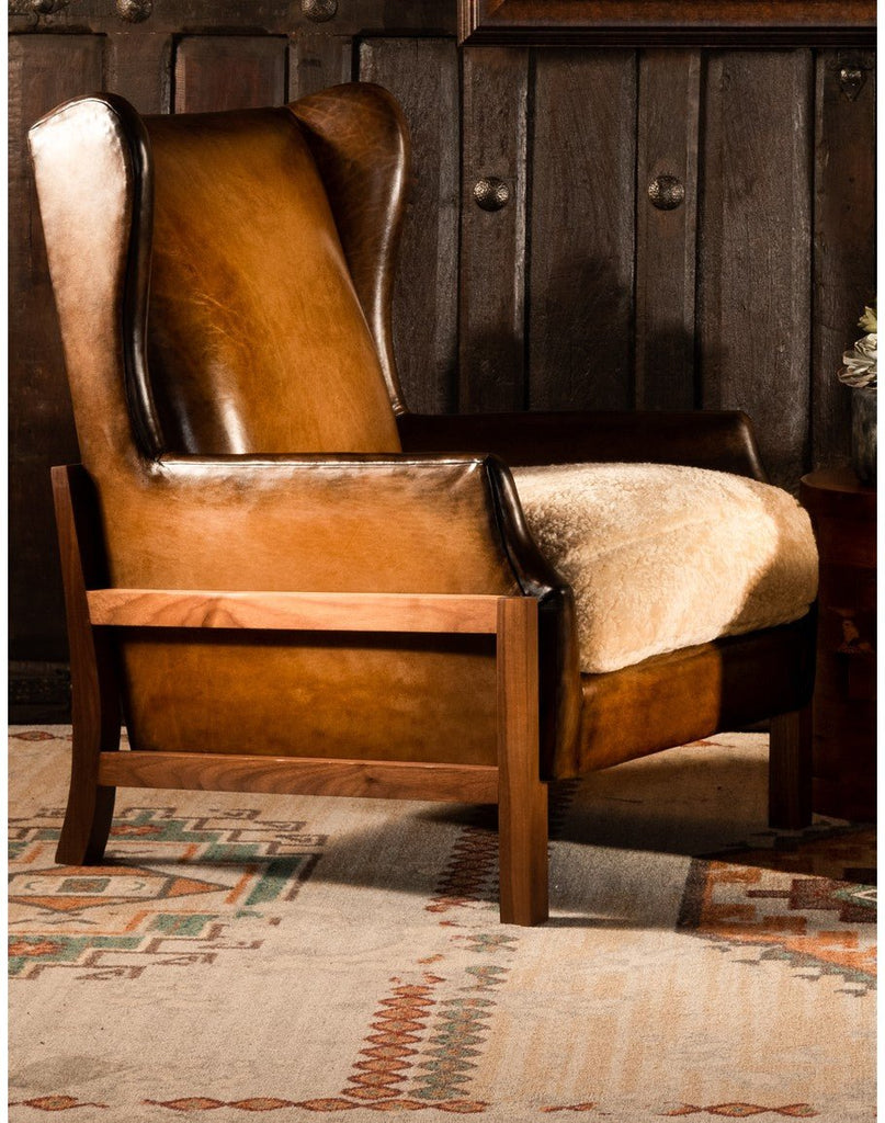Burnished Leather Chair w/ Shearling Seat chair side - American made luxury furniture - Your Western Decor