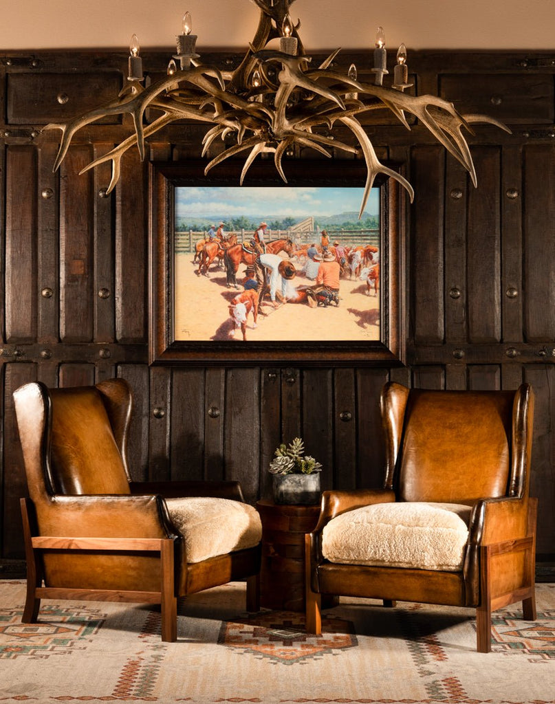 Burnished leather chairs and western art by Jack Terry - Your Western Decor