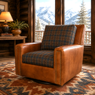 Teton Paid and burnished leather lodge swivel chair - American made