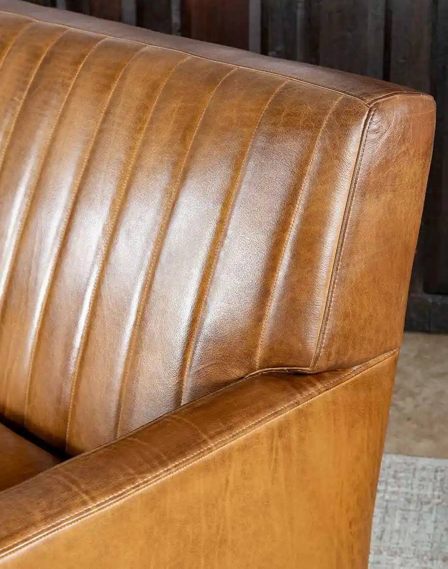 American made Channeled Tan Leather Sofa - Your Western Decor