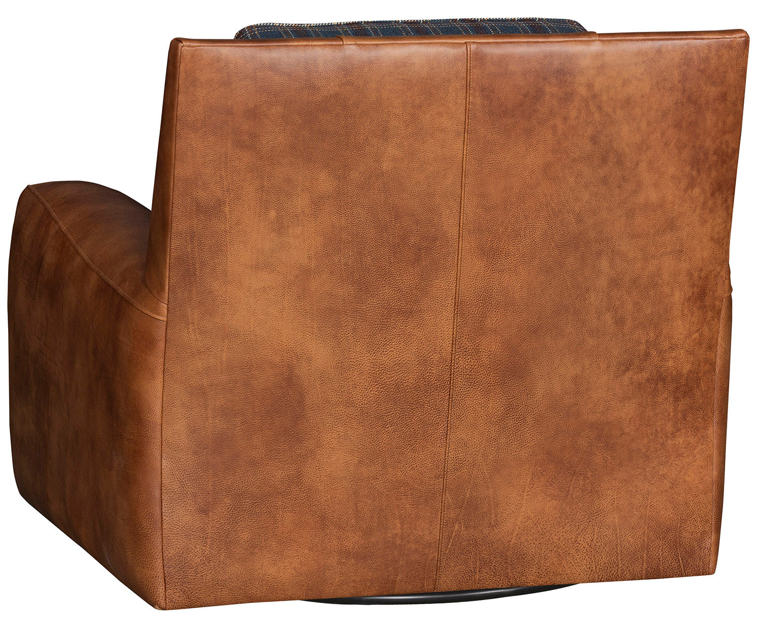 Burnished leather on Teton plaid and leather swivel chair 