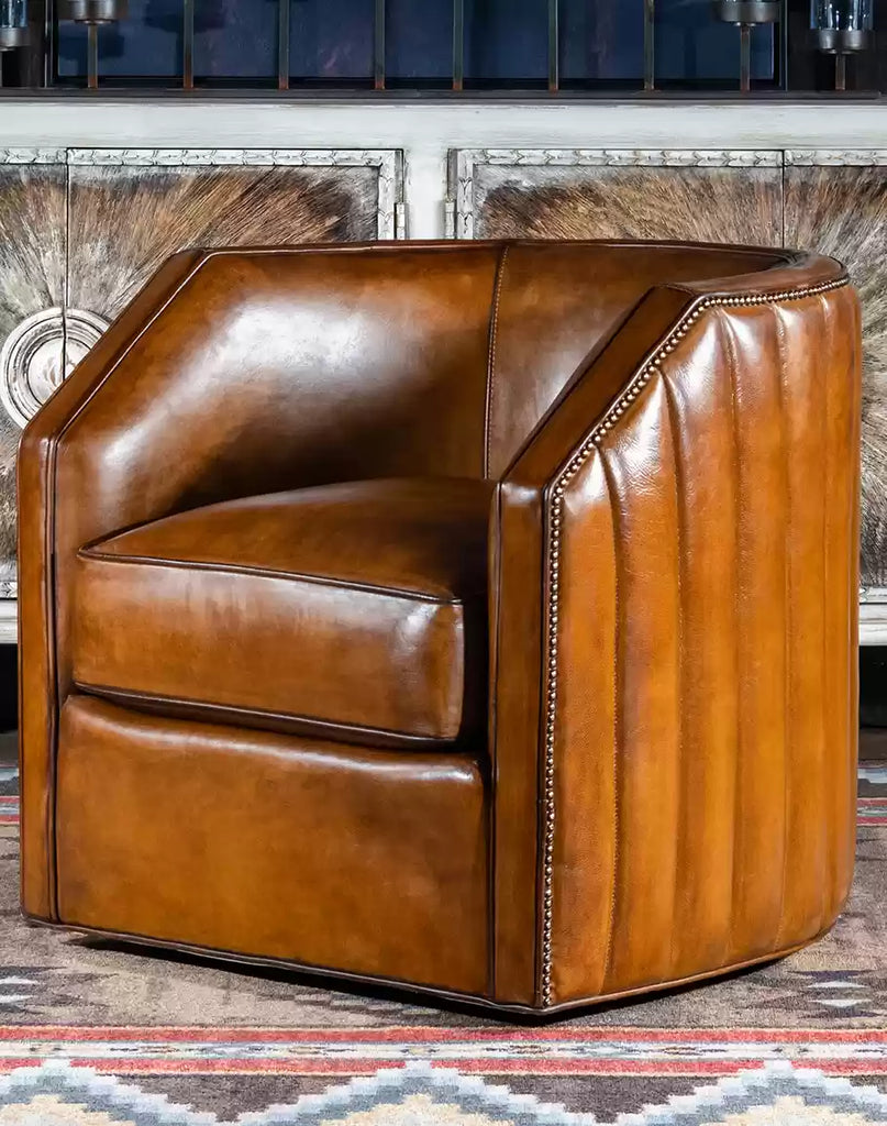 Luxury Burnished Leather Swivel Chair made in the USA - Your Western Decor