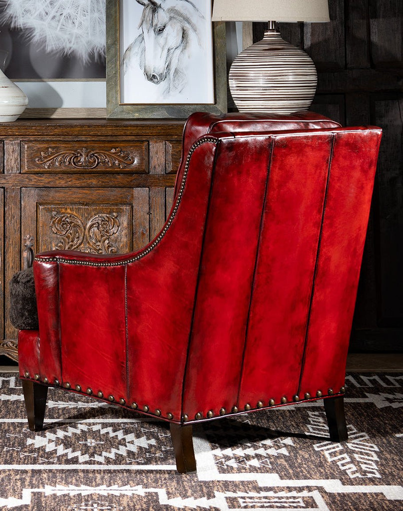 Burnished Red Leather Chair Back - Fine Luxury Furniture Made in America - Your Western Decor