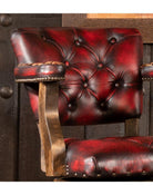 Burnished red leather bar chair with Navajo leather seat back - Made in the USA - Your Western Decor