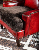 Burnished Red Leather Chair w/ Shearling Seat - Fine Luxury Furniture Made in America - Your Western Decor