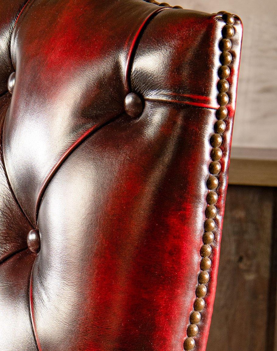 Burnished Red Leather Tufted Office Chair tacking detail - Your Western Decor