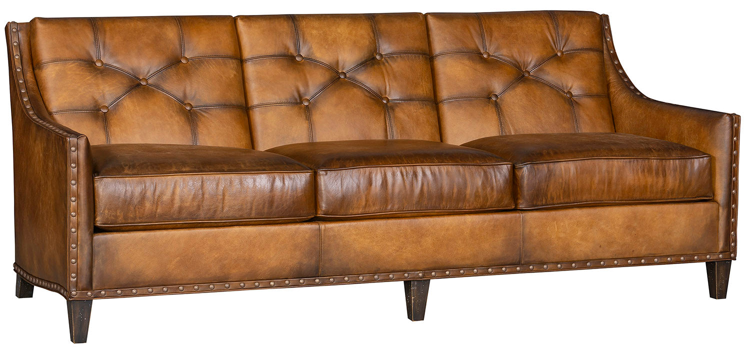 Sauvage Button Back Leather Sofa in Bark Sauvage full-grain leather that has been hand antiqued for an aged patina look 