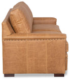 American made tan leather sofa arm and end detail - Your Western Decor