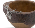 Acacia wood rustic salad bowl with a carved pewter elk accent