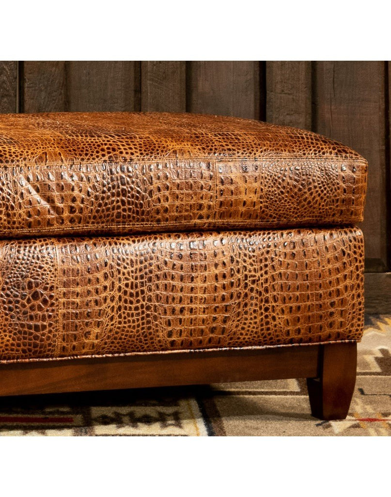 Caden Croc Leather Ottoman bench corner detail - Your Western Decor