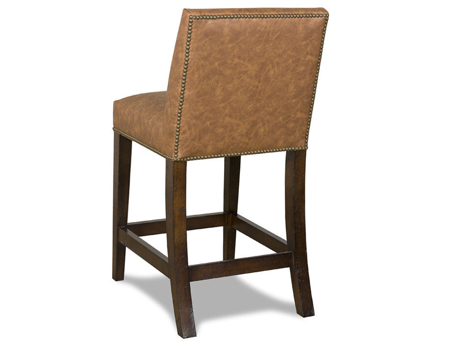Caldwell distressed leather counter chair back view 