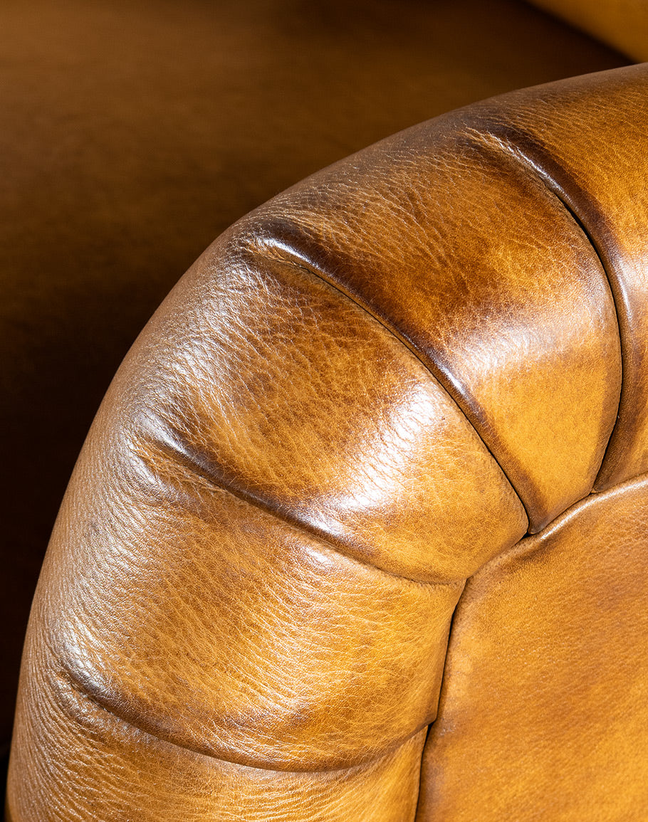 American made tan burnished leather swivel glider chair - Your Western Decor