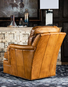 American made tan burnished leather swivel glider chair - Your Western Decor