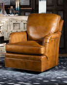 American made tan burnished leather swivel glider chair - Your Western Decor