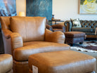Canyon Crest Leather Chair and Ottoman in showroom 