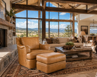 Canyon Crest western leather lounge chair with ottoman in Belvedere fawn leather in ranch living room