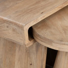 Detail of lodge style side tables wood nesting tables set