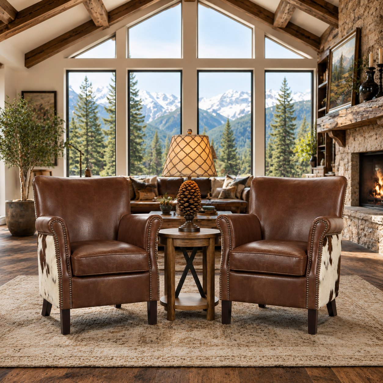 Canyon Reserve cowhide club chair in luxury ranch living room