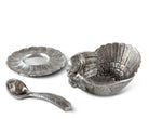 Aluminum 3-pc condiments serving set carved to look like a turkey and turkey feathers - Your Western Decor