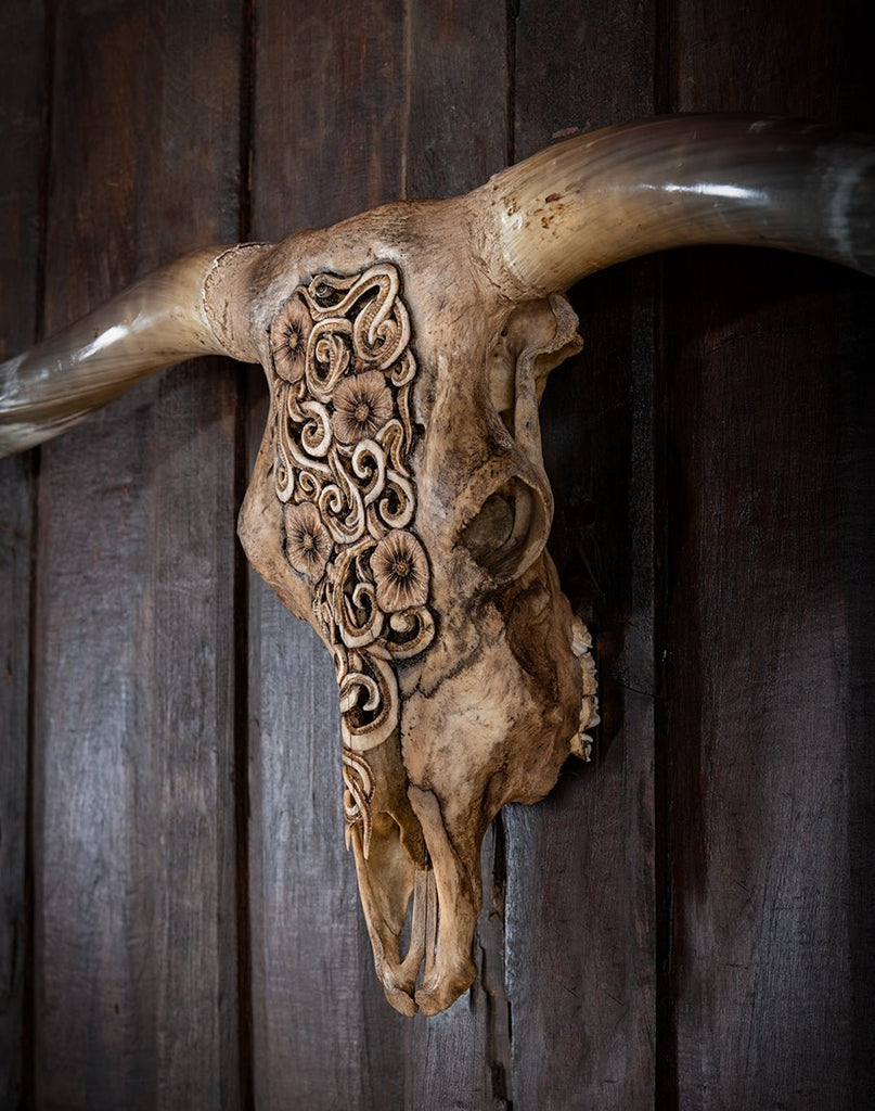 Carved Longhorn Skull Wall Decor - Your Western Decor
