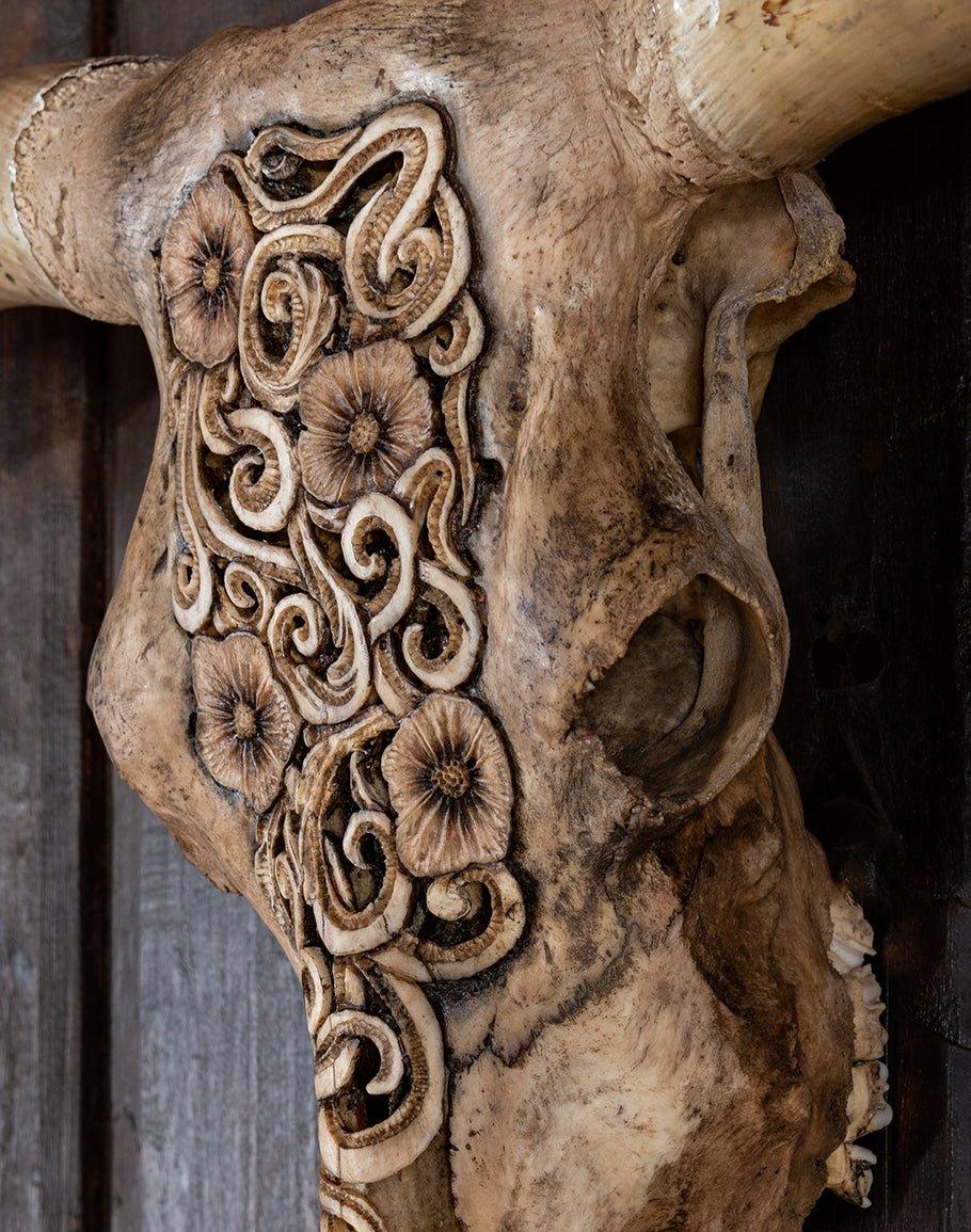 Carved Longhorn Skull Wall Decor - Your Western Decor