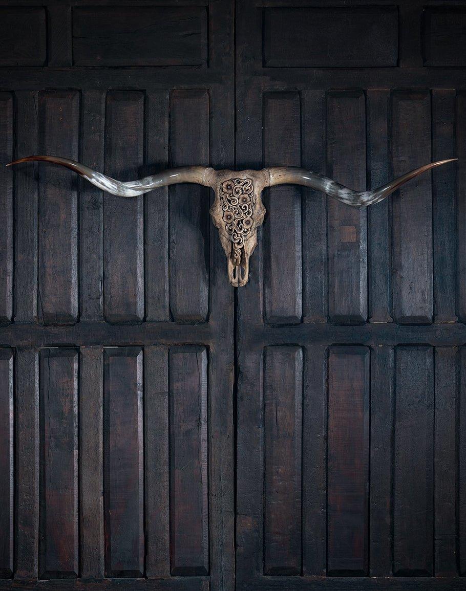 Carved Longhorn Skull Wall Decor - Your Western Decor