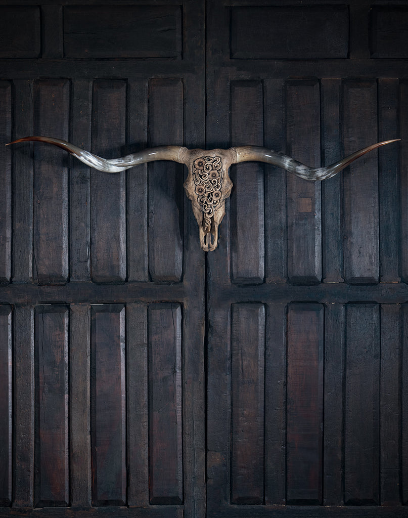 Carved Longhorn Skull Wall Mount - Your Western Decor