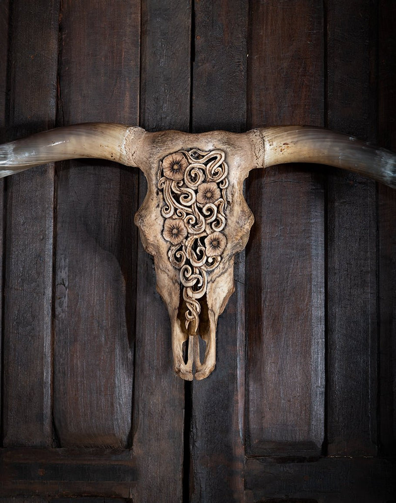 Carved Longhorn Skull Wall Decor - Your Western Decor