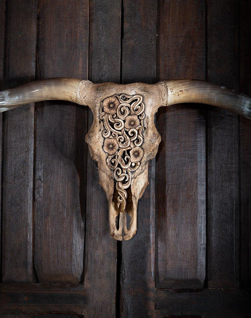 Carved Longhorn Skull Wall Decor | Your Western Decor