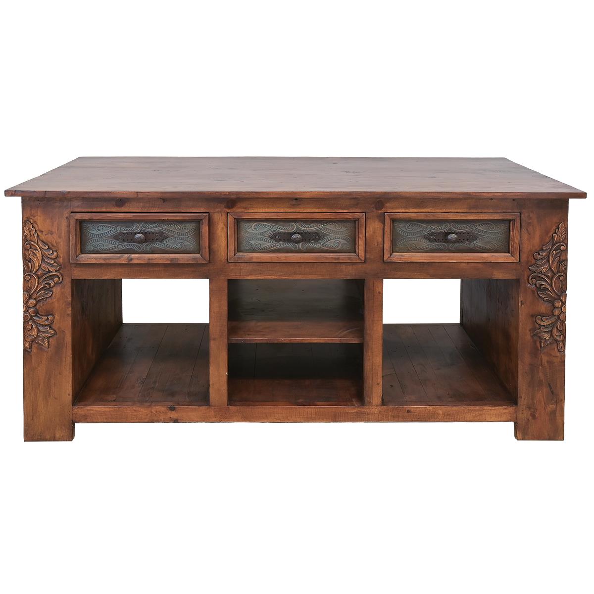 Custom made oversize Delaware Western Kitchen Island with leather drawer panels - Your Western Decor