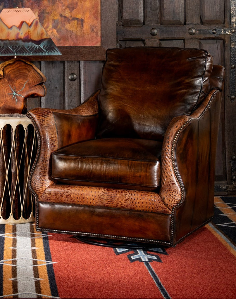 Cassiday Mocha Leather Swivel Glider - American made luxury furniture - Your Western Decor